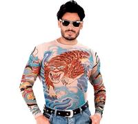 W WIDMANN MILANO Party Fashion - 7122T - Tattoo Shirt tigre et dragon, faux tatouages, biker, rocker, gangster, déguisements, carnaval