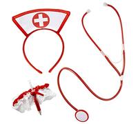 W WIDMANN MILANO Party Fashion - 9864Y - Ensemble Costume Infirmière, Tête de lit, Jarretière avec dentelle, Stéthoscope, Fête à thème, Carnaval (Lot de 2)