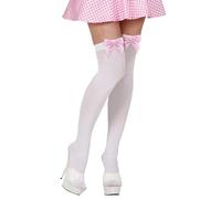 WIDMANN 2039R - Bas Collants avec nœuds, Femme Adulte, Sexy Fun, Bavarois, Tyrolien, Bonbons, Oktoberfest, Carnaval, 70 DEN, Taille Unique, Couleur Blanc-Rose