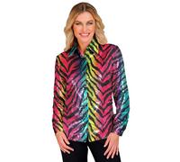 W WIDMANN MILANO Party Fashion - Blouse à paillettes Party Fashion pour femmes, Disco Fever, chemise pour femmes, imprimé animal, festival