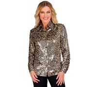 W WIDMANN MILANO Party Fashion - Blouse à paillettes Party Fashion pour femmes, Disco Fever, chemise pour femmes, imprimé animal, festival