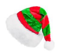 W WIDMANN MILANO Party Fashion - Bonnet d'elfe en peluche avec pompon | Bonnet de Noël rouge et vert, look d'elfe, accessoire de costume pour les assistants du Père Noël, fête de Noël
