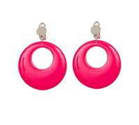 WIDMANN 05839 - Paire de Boucles d'oreilles pour Femmes Adultes, années 80, Disco, néon, Carnaval, fêtes à thème, Couleur Rose Fluorescent