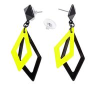 WIDMANN Boucles d'oreilles losanges fluo années 80/90 noir et jaune Femme