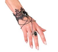 W WIDMANN MILANO Party Fashion - Bracelet en dentelle avec anneau et pierre précieuse, Gothique, Accessoire Costume Halloween