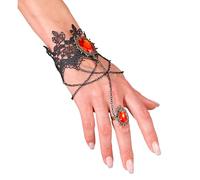 W WIDMANN MILANO Party Fashion - Bracelet en dentelle avec anneau et pierre précieuse, Gothique, Accessoire Costume Halloween