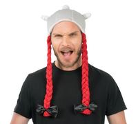 W WIDMANN MILANO Party Fashion Chaks - Casque Obélix, casque en tissu avec des tresses rouges, Astérix et Obélix, Accessoires de Costume pour le Carnaval & Comic Con