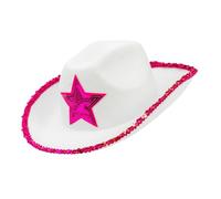 W WIDMANN MILANO Party Fashion - Chapeau Cowgirl, blanc avec étoile rose, chapeau de fête pour enterrements de vie de jeune fille, festivals, déguisements