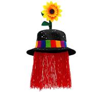 W WIDMANN MILANO Party Fashion - Chapeau de clown avec des cheveux et un tournesol, clown de cirque, comique, oiseau de plaisir, chapeau en tissu