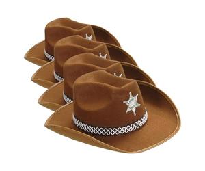 W WIDMANN MILANO Party Fashion - Chapeau de cowboy avec bandeau et étoile, rodéo, ranger, shérif, accessoire pour déguisements de carnaval (Lot de 4)