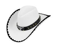 W WIDMANN MILANO Party Fashion - Chapeau de cowboy en feutre avec emblème Longhorn, blanc, chapeau western pour adultes, pour carnaval, enterrement de vie de garçon/jeune fille et soirée à thème