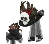 W WIDMANN MILANO Party Fashion - Chapeau haut-de-forme avec tête de mort et voile, noir, pour adultes, accessoire pour costume de prêtre vaudou ou de chaman