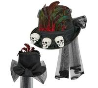 W WIDMANN MILANO Party Fashion - Chapeau haut-de-forme avec tête de mort et voile, noir, pour adultes, accessoire pour costume de prêtre vaudou ou de chaman