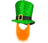 Widmann - Cylindre Saint-Patrick vert à trèfles avec barbe - Déguisement de lutin