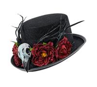 W WIDMANN MILANO Party Fashion - Chapeau haut-de-forme Voodoo avec crâne | Chapeau orné d'un crâne, de fleurs et de plumes pour les déguisements de chaman, de démon ou du Dia de los Muertos