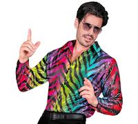 W WIDMANN MILANO Party Fashion - Chemise à paillettes Party Fashion pour hommes, Disco Fever, Animal Print, chemise homme