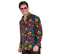 W WIDMANN MILANO Party Fashion - Chemise fantôme homme, noir avec fantômes fluo, s'illumine sous la lumière UV, déguisement Halloween