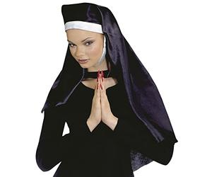 W WIDMANN MILANO Party Fashion - Coiffe de nonne en satin | noir, longue coiffe de nonne pour costume de religieuse, carnaval et soirées à thème