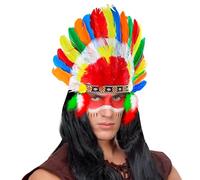 W WIDMANN MILANO Party Fashion, Coiffe d'Indien, plumes colorées, motifs traditionnels, taille unique, légère et confortable, accessoire polyvalent pour fêtes et événements
