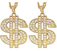 W WIDMANN MILANO Party Fashion - Collier avec signe dollar, chaîne avec strass, or, accessoire pour costumes de carnaval (Lot de 2)