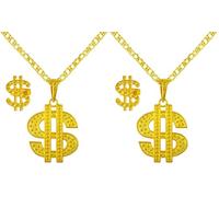 W WIDMANN MILANO Party Fashion - Collier avec signe dollar, chaîne avec strass, or, accessoire pour costumes de carnaval (Lot de 2)