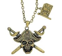 W WIDMANN MILANO Party Fashion 46748 - Collier avec tête de mort pirate et épées croisées avec drapeau pirate, Bijoux, Collier, Pirate, Carnaval, Fête à thème
