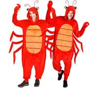 W WIDMANN MILANO Party Fashion - Combinaison homard pour adultes, combinaison en peluche rouge avec capuche, costume animalier pour carnaval