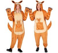 W WIDMANN MILANO Party Fashion - Combinaison kangourou pour adultes, combinaison en peluche marron avec capuche, costume animalier pour carnaval