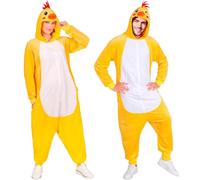 W WIDMANN MILANO Party Fashion - Combinaison poulet pour adulte, combinaison en peluche jaune avec capuche, costume animalier pour carnaval