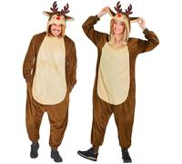 W WIDMANN MILANO Party Fashion - Combinaison renne pour adulte, combinaison en peluche marron avec capuche, costume animalier pour carnaval, Noël