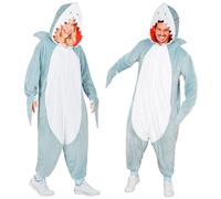 W WIDMANN MILANO Party Fashion - Combinaison requin pour adulte, combinaison en peluche grise avec capuche, costume animalier pour carnaval