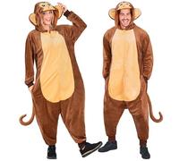 W WIDMANN MILANO Party Fashion - Combinaison singe pour adultes, combinaison en peluche marron avec capuche, costume animalier pour carnaval