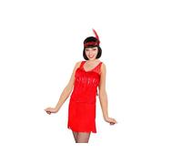 W WIDMANN MILANO Party Fashion - Costume Charleston, Élégance des années 20, Robe Rouge avec Franges et Sequins, Bijou de tête avec Plume, Confort Taille XL, qualité Durable, 11006893