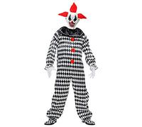 W WIDMANN MILANO Party Fashion - Costume de clown tueur avec salopette | Combinaison à motif de losanges noirs et blancs, col et pompons rouges - costume pour Halloween et le carnaval