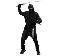 Widmann Déguisement Ninja, manteau à capuche, pantalon, ceinture, masque, attaches – XXL Noir