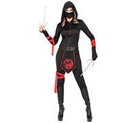 Widmann Déguisement Ninja – combinaison à capuche, masque, ceinture, liens bras/jambe – L Noir