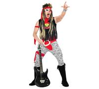 W WIDMANN MILANO Party Fashion - Costume de rock star des années 80 pour homme avec chemise, pantalon, ceinture et rubans pour le carnaval et les fêtes