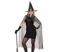 W WIDMANN MILANO Party Fashion - Costume de sorcière élégant, cape transparente, chapeau toile d'araignée, taille unique adaptable, parfait pour Halloween et soirées déguisées, accessoires inclus