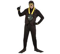 Widmann Déguisement Plongeur Homme - Combinaison noire, accessoires inclus - Medium