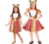 W WIDMANN MILANO Party Fashion - Costume enfant biche, costume animal pour filles avec robe, serre-tête et gants, pour carnaval, fêtes à thème