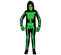 W WIDMANN MILANO Party Fashion - Costume enfant squelette, combinaison avec capuche, blanc, brille sous la lumière UV, déguisement Halloween