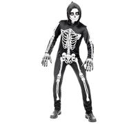 W WIDMANN MILANO Party Fashion - Costume enfant squelette, combinaison avec capuche, blanc, brille sous la lumière UV, déguisement Halloween