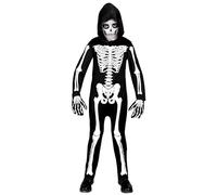 W WIDMANN MILANO Party Fashion - Costume enfant squelette, combinaison avec capuche, blanc, brille sous la lumière UV, déguisement Halloween
