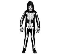 W WIDMANN MILANO Party Fashion - Costume enfant squelette, combinaison avec capuche, blanc, brille sous la lumière UV, déguisement Halloween
