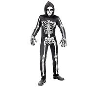 W WIDMANN MILANO Party Fashion - Costume enfant squelette, combinaison avec capuche, blanc, brille sous la lumière UV, déguisement Halloween