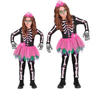 W WIDMANN MILANO Party Fashion - Costume enfant squelette, combinaison avec tutu, serre-tête, Dia de los Muertos, déguisement Halloween