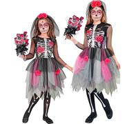 W WIDMANN MILANO Party Fashion - Costume enfant squelette fleuri, robe avec serre-tête, déguisement Dia de los Muertos, Halloween