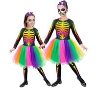 W WIDMANN MILANO Party Fashion - Costume enfant squelette, robe avec tutu, Dia de los Muertos, déguisement pour Halloween
