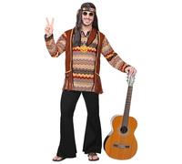 W WIDMANN MILANO Party Fashion - Costume hippie, chemise avec gilet, pantalon, bandeau, chaîne, Flower Power, années 60