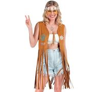 W WIDMANN MILANO Party Fashion - Costume Hippie, gilet à franges femme, marron, tenue de festival